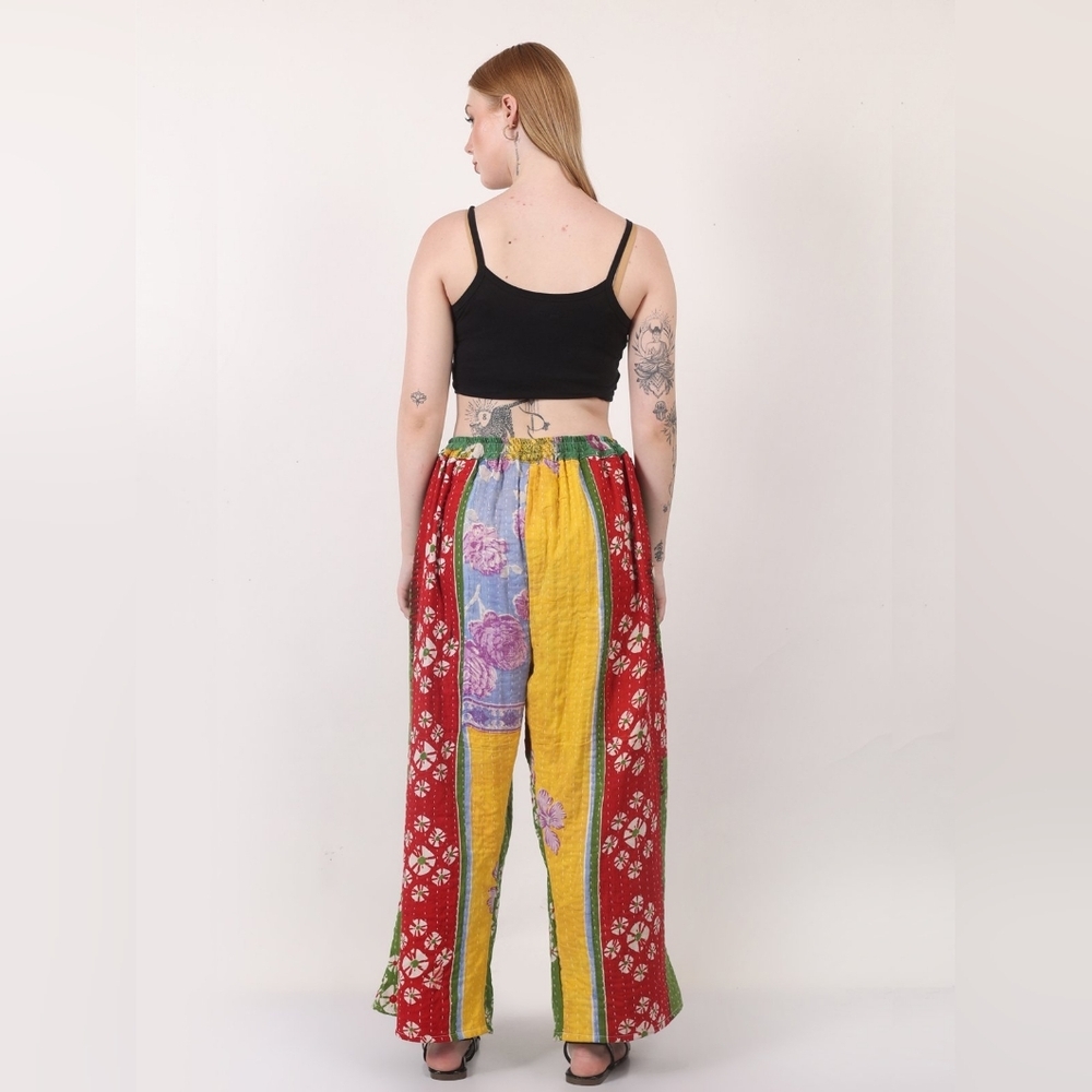 Plus Size Kantha Wide Leg Patchwork Pants - Picture 7 of 9